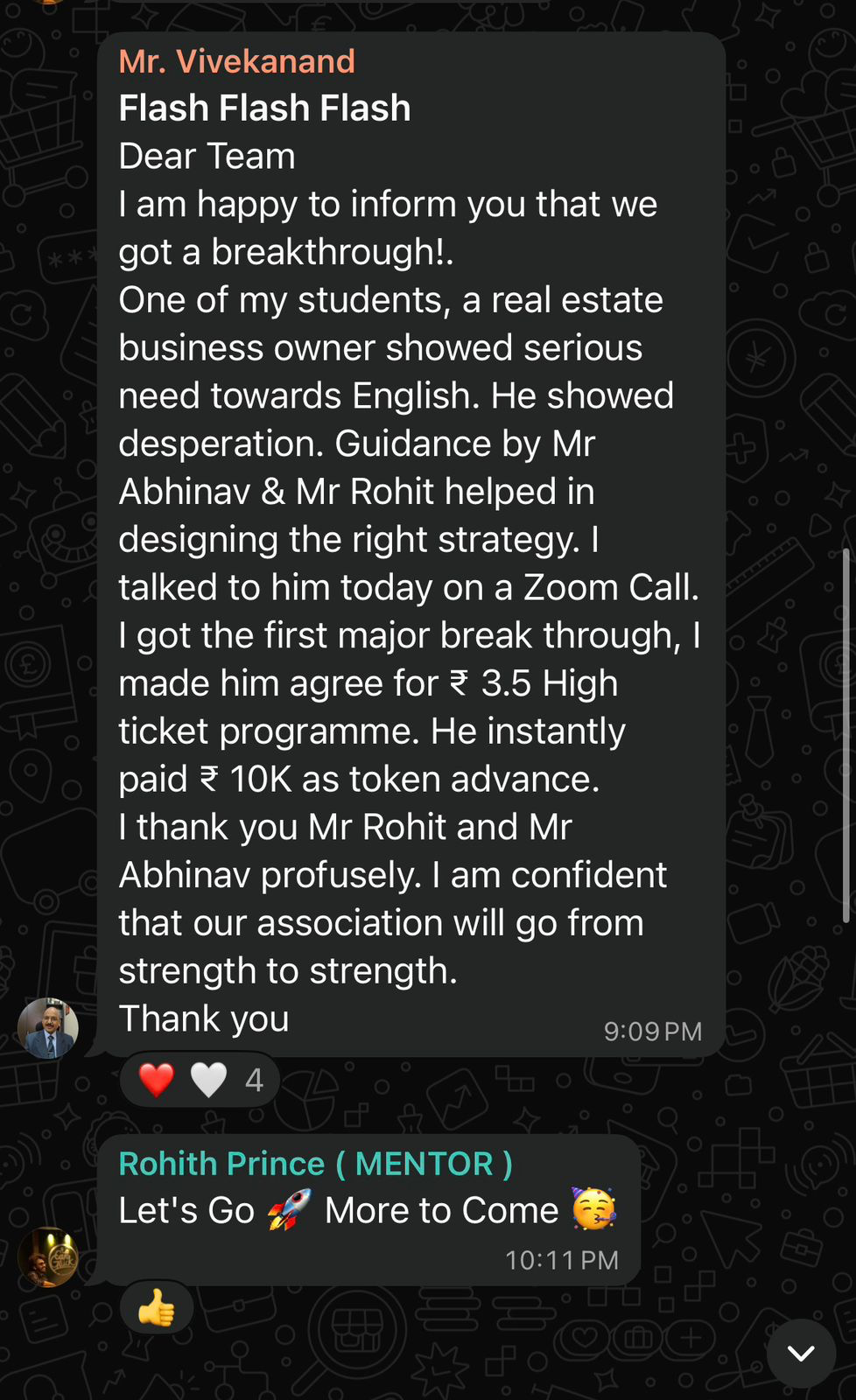 Client chat testimonial